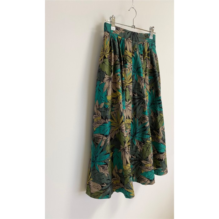 Vintage 80s retro botanical pattern green long skirt レトロ ヴィンテージ 古着 ボタニカル柄 グリーン ロング スカート | Vintage.City 古着屋、古着コーデ情報を発信
