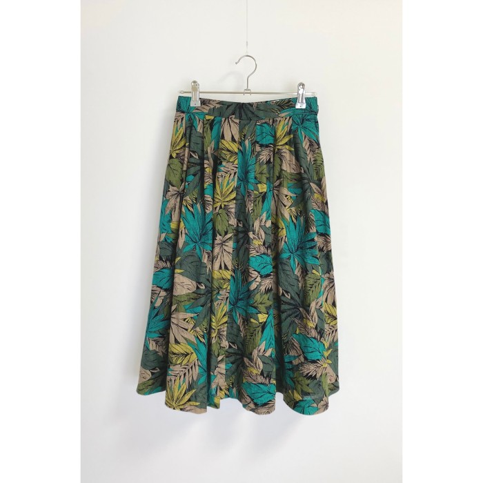 Vintage 80s retro botanical pattern green long skirt レトロ