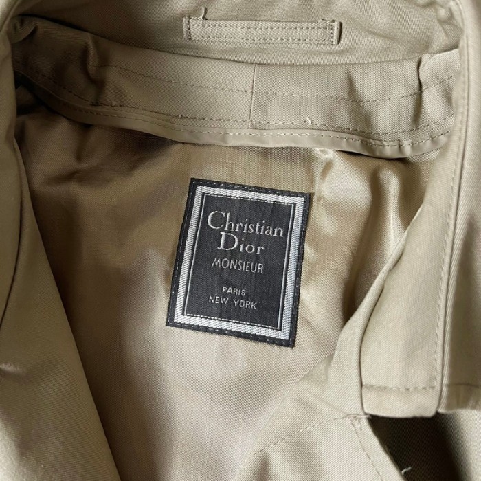 80s Christian Dior コットン ポリエステル ステンカラー コート 40S / 80年代 クリスチャン ディオール ビンテージ カーキ ロング | Vintage.City 古着屋、古着コーデ情報を発信
