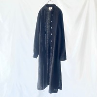 黒リネン100%ノーカラーシャツワンピース | Vintage.City 古着屋、古着コーデ情報を発信