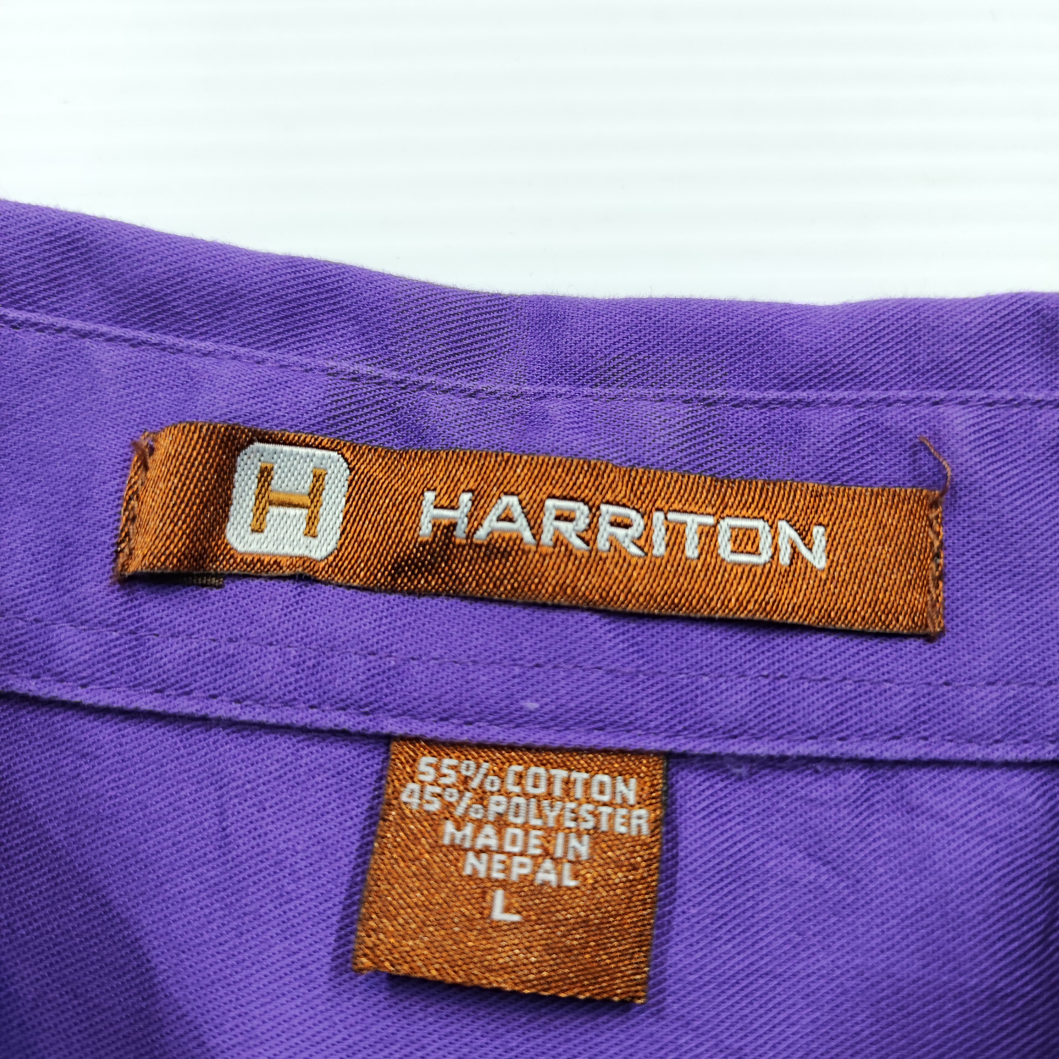 アメリカワークシャツ 企業ロゴ刺繍 HARRITON パープル・紫