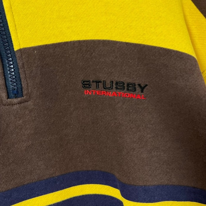 stussy ステューシー スウェット ハーフジップ 刺繍ロゴ ボーダー | Vintage.City 古着屋、古着コーデ情報を発信