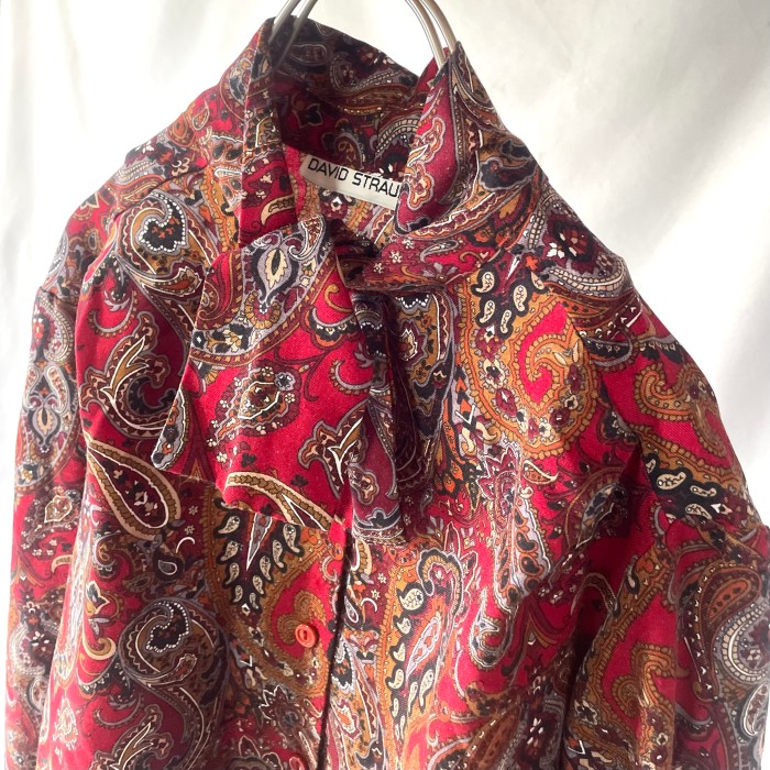 Burgundy red paisley pattern ribbon tie blouse ペイズリー柄リボンタイブラウス | Vintage.City 빈티지숍, 빈티지 코디 정보