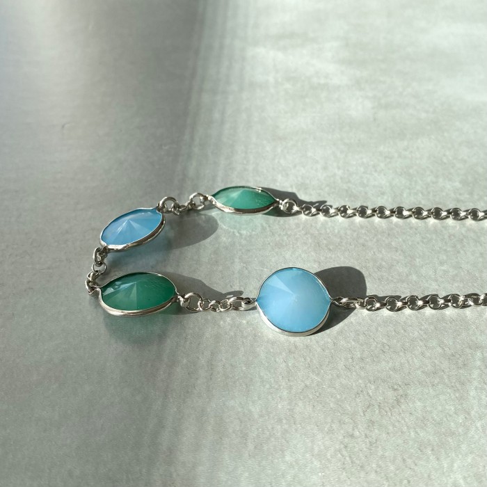 Vintage 90s USA retro blue green bijou silver chain necklace レトロ アメリカ ヴィンテージ アクセサリー ブルー グリーン シルバー チェーン ネックレス | Vintage.City 古着屋、古着コーデ情報を発信