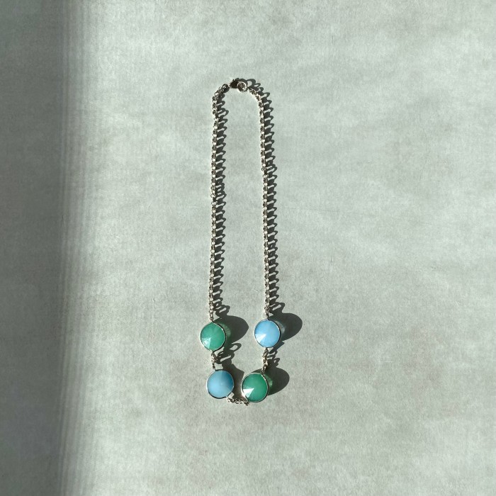 Vintage 90s USA retro blue green bijou silver chain necklace レトロ アメリカ ヴィンテージ アクセサリー ブルー グリーン シルバー チェーン ネックレス | Vintage.City 古着屋、古着コーデ情報を発信