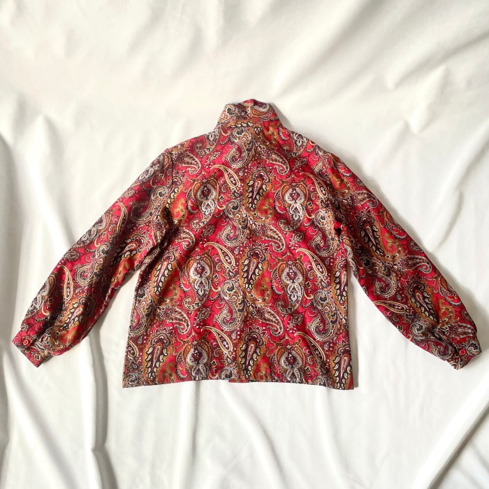 Burgundy red paisley pattern ribbon tie blouse ペイズリー柄リボンタイブラウス | Vintage.City 古着屋、古着コーデ情報を発信