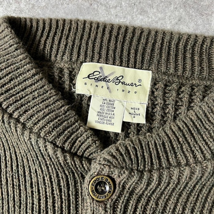 00s USA製 Eddie Bauer ヘンリーネック アーミー タイプ コットン ニット セーター L / 00年代 アメリカ製 オールド エディーバウアー | Vintage.City 古着屋、古着コーデ情報を発信