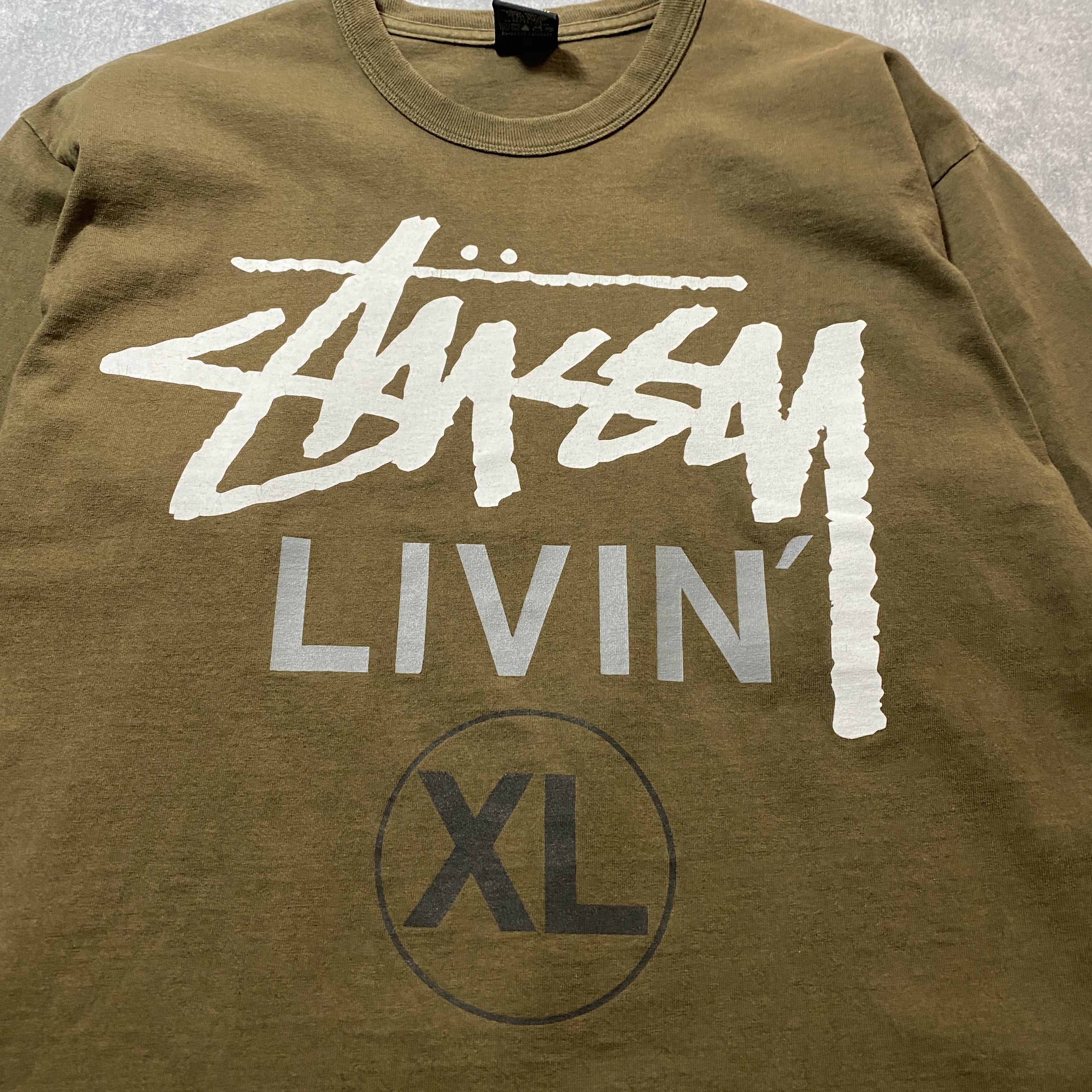 00's stussy LIVIN ステューシー プリントロゴ カーキ Tシャツ ロンT 