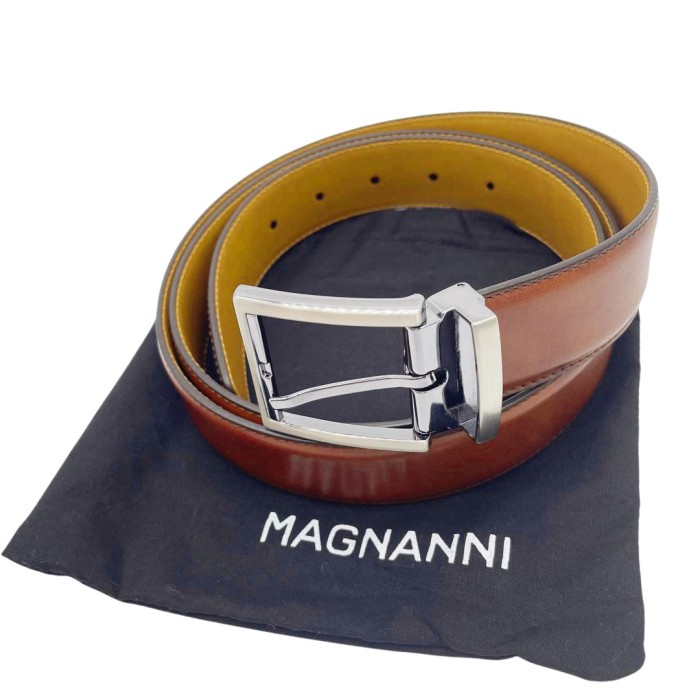 MAGNANNI マグナーニ メンズベルト 5穴 レザー ブラウン ガンメタバックル 46 | Vintage.City 古着屋、古着コーデ情報を発信