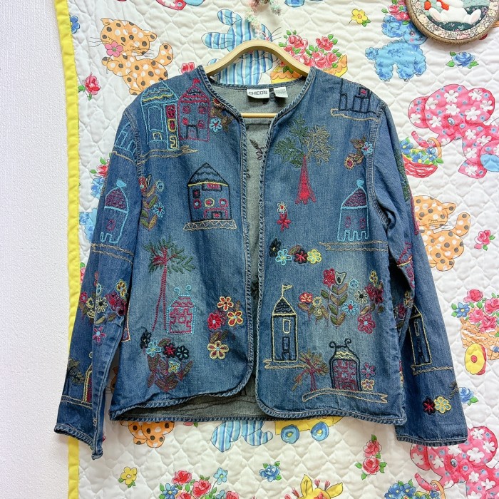 embroidery denim jacket | Vintage.City 古着屋、古着コーデ情報を発信