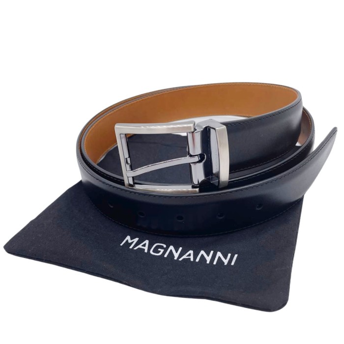 MAGNANNI マグナーニ メンズベルト 5穴 レザー ブラック ガンメタバックル 110 | Vintage.City 古着屋、古着コーデ情報を発信