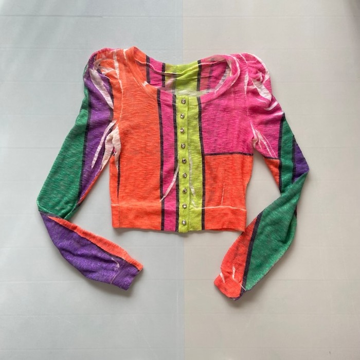 neon colors puff sleeves cardigan | Vintage.City 古着屋、古着コーデ情報を発信