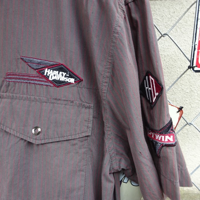 ハーレーダビッドソン ワークシャツ M ブラウン 半袖 胸ポケット ワッペン 茶 9891 | Vintage.City 빈티지숍, 빈티지 코디 정보