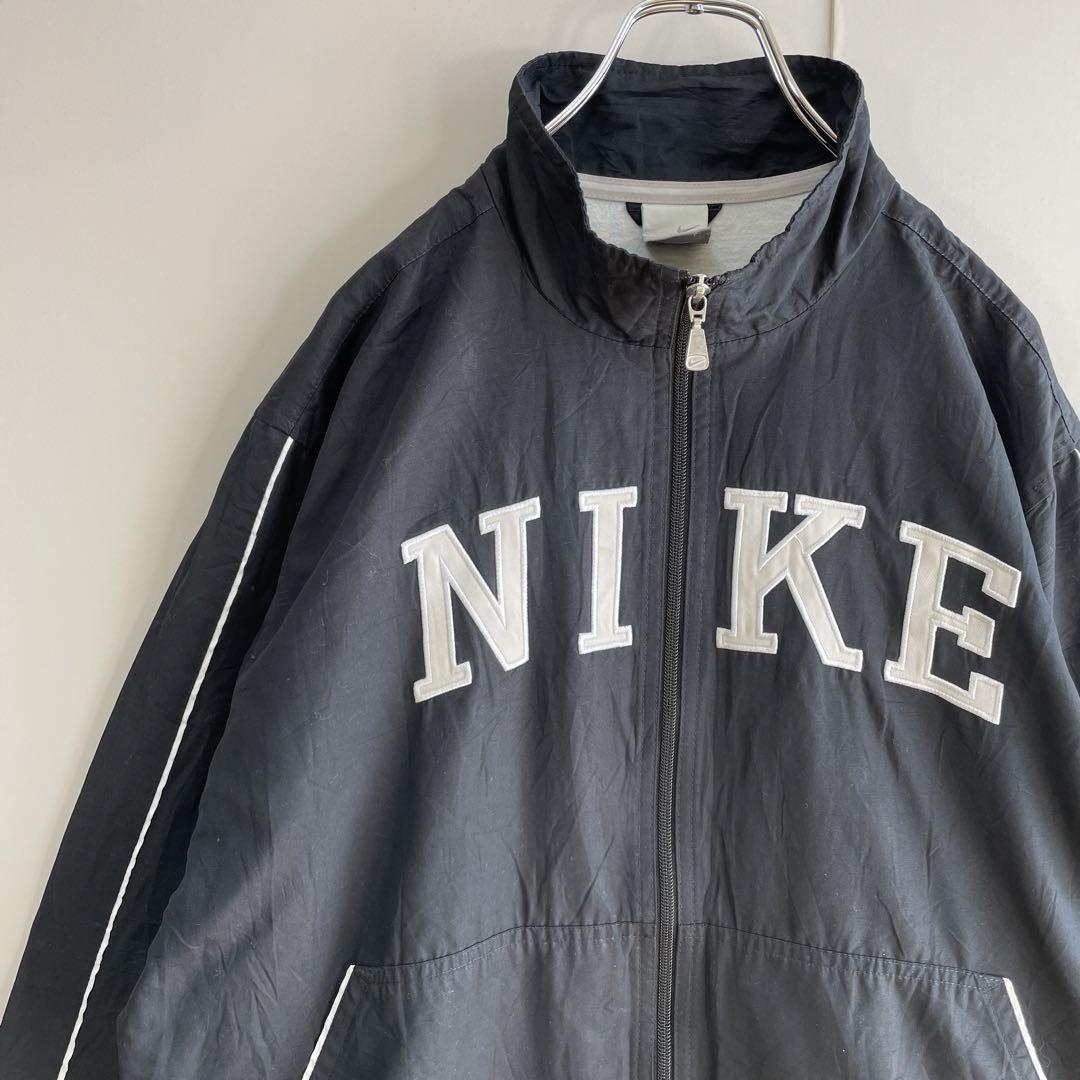 NIKE embroidery nylon jacket size XL 配送C ナイキ ビッグ刺繍ロゴ