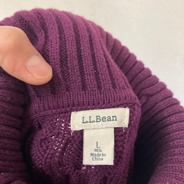 L.L.Bean ケーブルニットハイネックコットンsweaterパープル　L | Vintage.City 古着屋、古着コーデ情報を発信