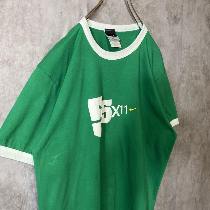 NIKE usa製 big logo ringer T-shirt size L 配送A ナイキ　ビッグロゴ　リンガーTシャツ　緑 | Vintage.City 古着屋、古着コーデ情報を発信