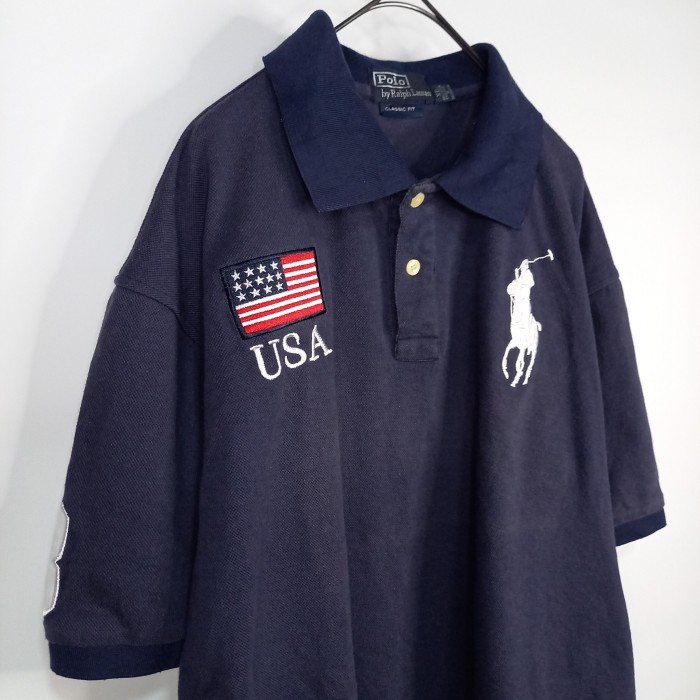ラルフローレン　ポロシャツ　半袖　刺繍　ビッグポニー　ラガー　USA　ネイビー　紺色　XL | Vintage.City 빈티지숍, 빈티지 코디 정보