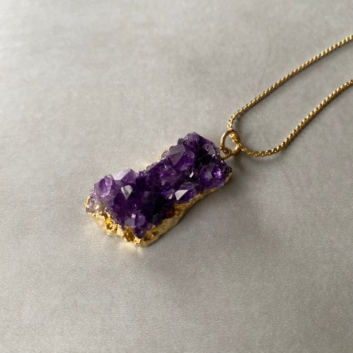 Vintage 00s USA retro amethyst cluster gold necklace レトロ アメリカ ヴィンテージ アクセサリー 天然石 アメジスト クラスター ゴールド ネックレス | Vintage.City 빈티지숍, 빈티지 코디 정보