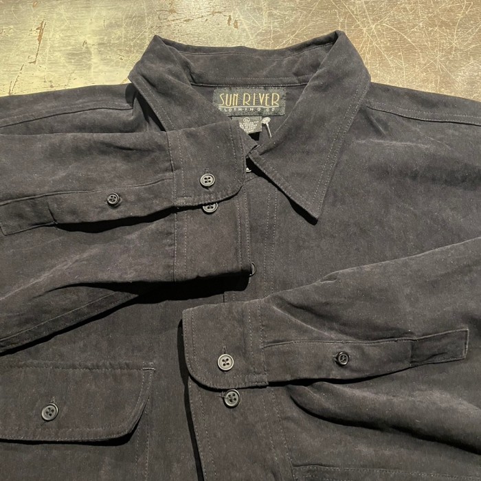 SUN RIVER サンリバー　フェイクスエードシャツ　長袖シャツ　ブラック　C795 | Vintage.City 빈티지숍, 빈티지 코디 정보