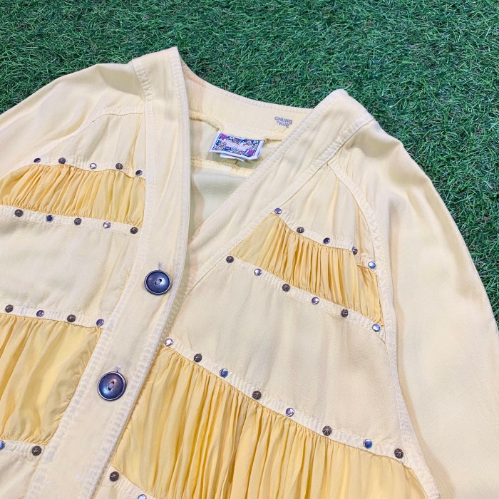 【Lady's】90s レーヨン デザイン ジャケット / Made In USA ヴィンテージ Vintage 古着 トップス 黄色 長袖 シャツ | Vintage.City 古着屋、古着コーデ情報を発信