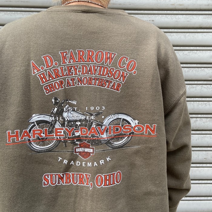 HARLEY DAVIDSON ハーレーダビッドソン　ロゴスウェット　カーキ　L | Vintage.City 빈티지숍, 빈티지 코디 정보