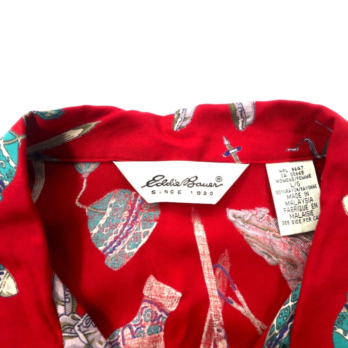 Eddie Bauer 総柄 オープンカラーシャツ L レッド レーヨン 90年代 | Vintage.City 빈티지숍, 빈티지 코디 정보