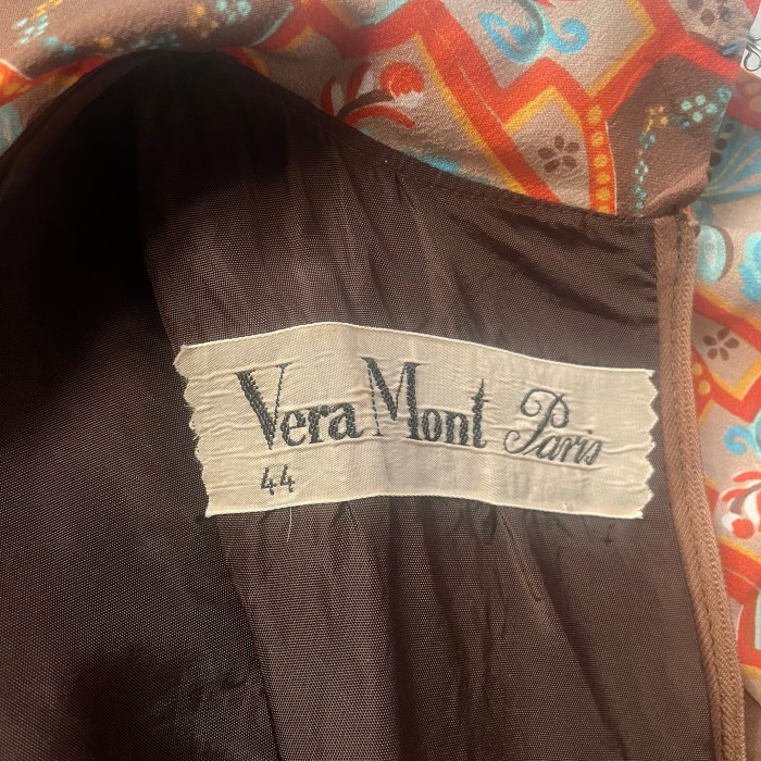 6-70s euro vintage Vera Mont ブラウン総柄ハイネックマキシワンピース | Vintage.City 빈티지숍, 빈티지 코디 정보