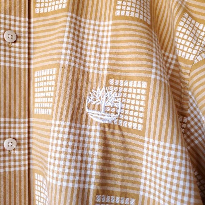 Timberland   ティンバーランド　ワンポイント刺繍　ブロックチェック　半袖シャツ　柄シャツ　ビッグサイズ　ヴィンテージ　ユニセックス　人気カラー　オレンジ　ヒップホップ　ストリート　アメカジ　古着 | Vintage.City 古着屋、古着コーデ情報を発信