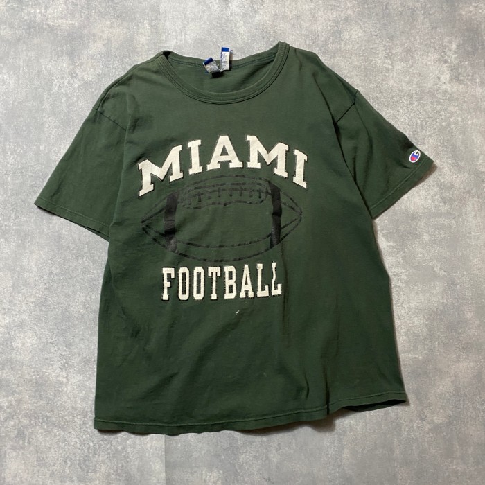 90's　チャンピオン　マイアミフットボール　３段プリント　グリーン　Tシャツ | Vintage.City 빈티지숍, 빈티지 코디 정보