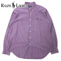 RALPH LAUREN ボタンダウンシャツ L パープル チェック コットン CUSTOM FIT スモールポニー刺繍 | Vintage.City 빈티지숍, 빈티지 코디 정보