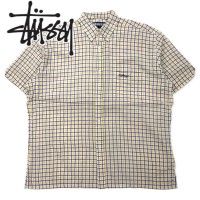 stussy 90年代 ビッグサイズ 半袖  ボタンダウンシャツ S イエロー チェック コットン 紺タグ | Vintage.City 빈티지숍, 빈티지 코디 정보
