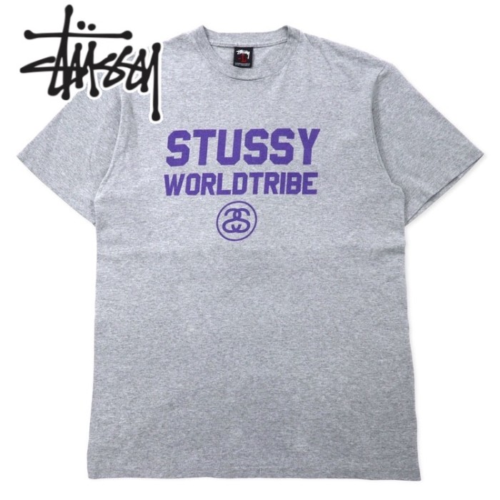 stussy 00年代 シャネルロゴ Tシャツ L グレー コットン WORLD TRIBE 黒タグ メキシコ製 | Vintage.City 古着屋、古着コーデ情報を発信