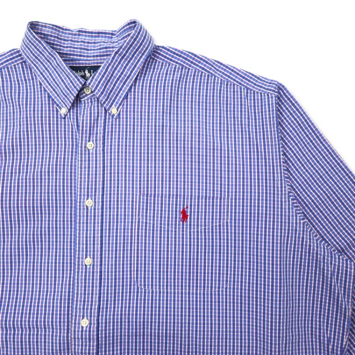 Ralph Lauren ボタンダウンシャツ XXL ブルー チェック コットン BLAIRE スモールポニー刺繍 | Vintage.City 古着屋、古着コーデ情報を発信