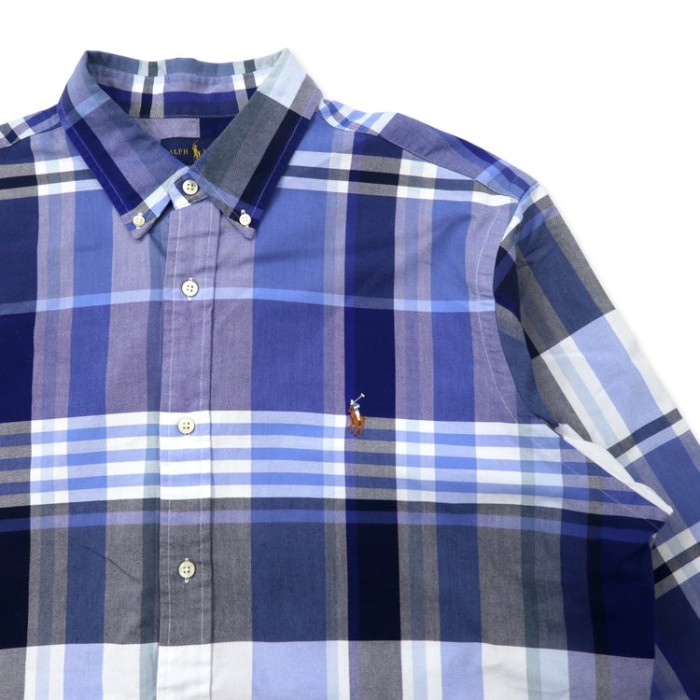 RALPH LAUREN ボタンダウンシャツ XL ブルー チェック コットン CLASSIC FIT スモールポニー刺繍 | Vintage.City 빈티지숍, 빈티지 코디 정보