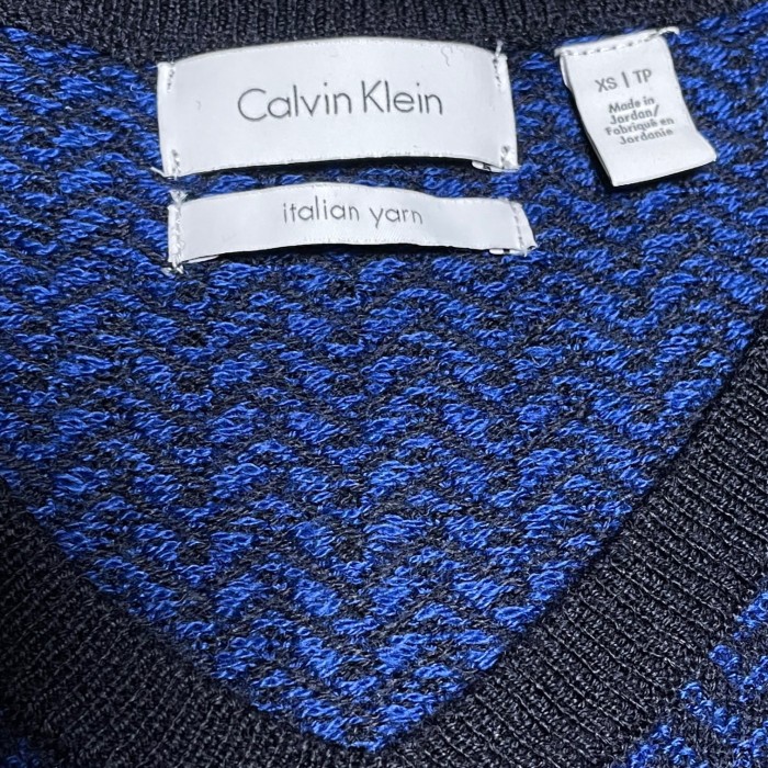 Calvin Klein イタリアンメリノウールVネックセーター ロイヤルブルー×ネイビー XSサイズ | Vintage.City 빈티지숍, 빈티지 코디 정보
