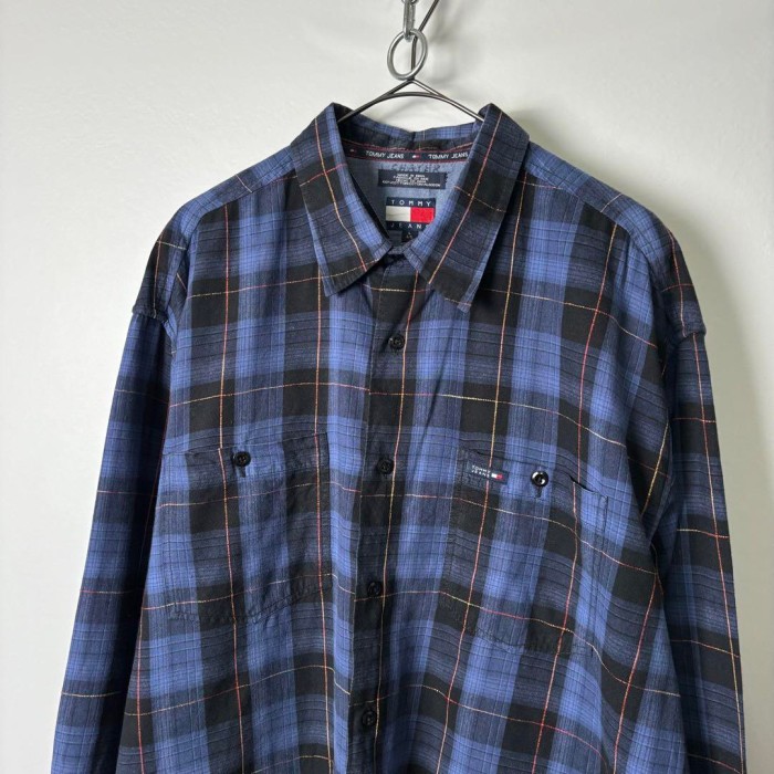 90s~ トミーヒルフィガー チェックシャツ 長袖 ボックス型 L ブルー | Vintage.City 빈티지숍, 빈티지 코디 정보