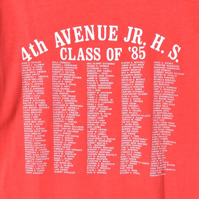 80s ヘインズ USA製 ヴィンテージＴシャツ CLASS OF '85 袖裾シングル 赤 レッド HANES サイズL 古着 @BZ0167 | Vintage.City 빈티지숍, 빈티지 코디 정보