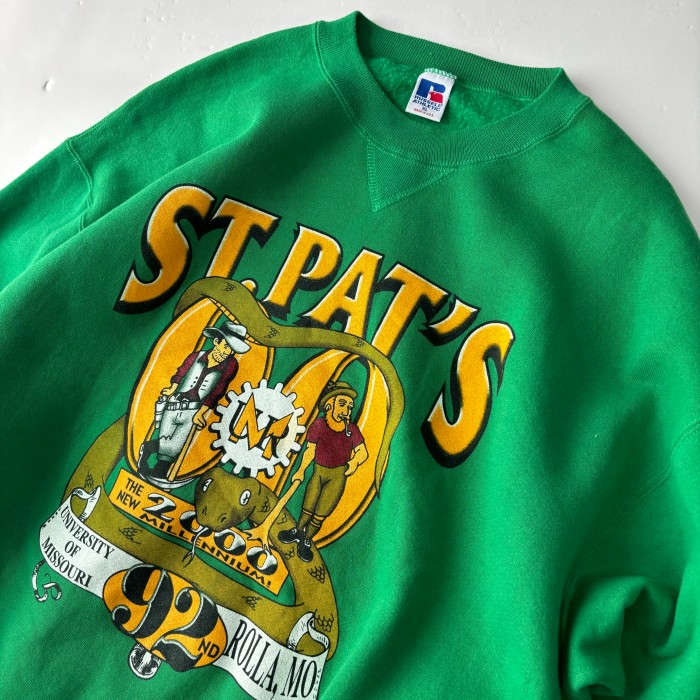 90's RUSSELL ST.PAT'S USA Sweat Shirt ラッセル スウェット トレーナー 緑 | Vintage.City 빈티지숍, 빈티지 코디 정보