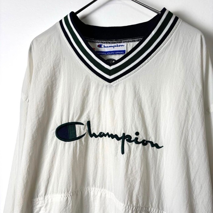 90s Champion ナイロンジャケット プルオーバー リブライン 白 XL | Vintage.City 빈티지숍, 빈티지 코디 정보