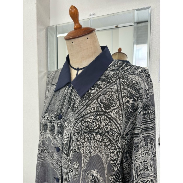 シアーシャツ 柄シャツ ネイビー レディース 日本製 #301 | Vintage.City 古着屋、古着コーデ情報を発信