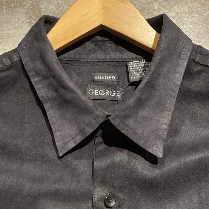 GEORGE フェイクスエードシャツ　C805 フェイクスウェードシャツ　長袖シャツ　ブラック　XLサイズ　ジャージ | Vintage.City 빈티지숍, 빈티지 코디 정보