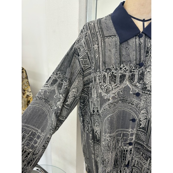 シアーシャツ 柄シャツ ネイビー レディース 日本製 #301 | Vintage.City 빈티지숍, 빈티지 코디 정보