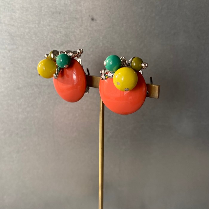 Vintage 80s retro swing beads cabochon earring レトロ ヴィンテージ スウィング ビーズ カボション イヤリング | Vintage.City 빈티지숍, 빈티지 코디 정보
