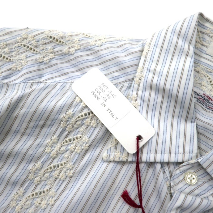 RONSON イタリア製 花柄刺繍 ドレスシャツ 41 ホワイト ストライプ コットン 未使用品 | Vintage.City 古着屋、古着コーデ情報を発信