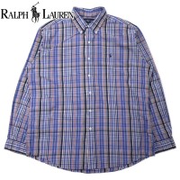Ralph Lauren ボタンダウンシャツ XL ブルー チェック TWO-PLY COTTON スモールポニー刺繍 | Vintage.City 빈티지숍, 빈티지 코디 정보