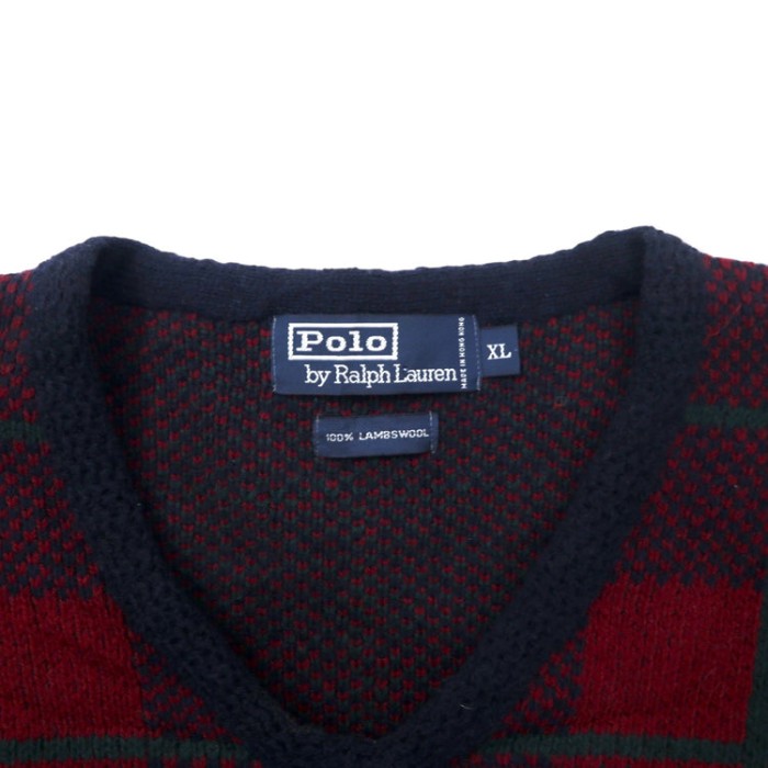 Polo by Ralph Lauren Vネック ニット セーター XL ネイビー チェック ラムウール | Vintage.City 古着屋、古着コーデ情報を発信