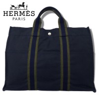 HERMES フランス製 フールトゥ MM トートバッグ ネイビー キャンバス | Vintage.City 古着屋、古着コーデ情報を発信
