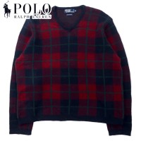 Polo by Ralph Lauren Vネック ニット セーター XL ネイビー チェック ラムウール | Vintage.City 빈티지숍, 빈티지 코디 정보