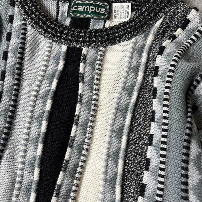 90s USA製 CAMPUS 総柄 3D 立体編み アクリル ニット セーター M / 90年代 アメリカ製 オールド マルチカラー キャンパス | Vintage.City 古着屋、古着コーデ情報を発信