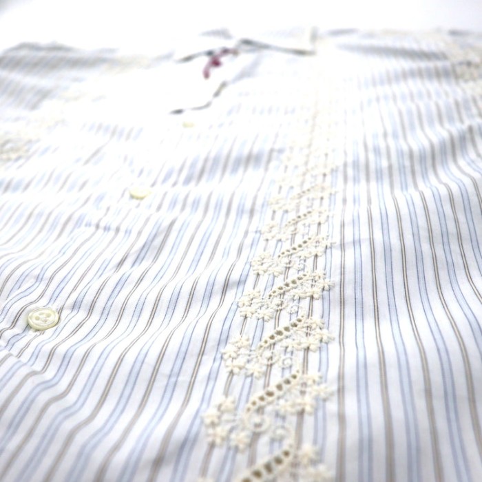 RONSON イタリア製 花柄刺繍 ドレスシャツ 41 ホワイト ストライプ コットン 未使用品 | Vintage.City 古着屋、古着コーデ情報を発信